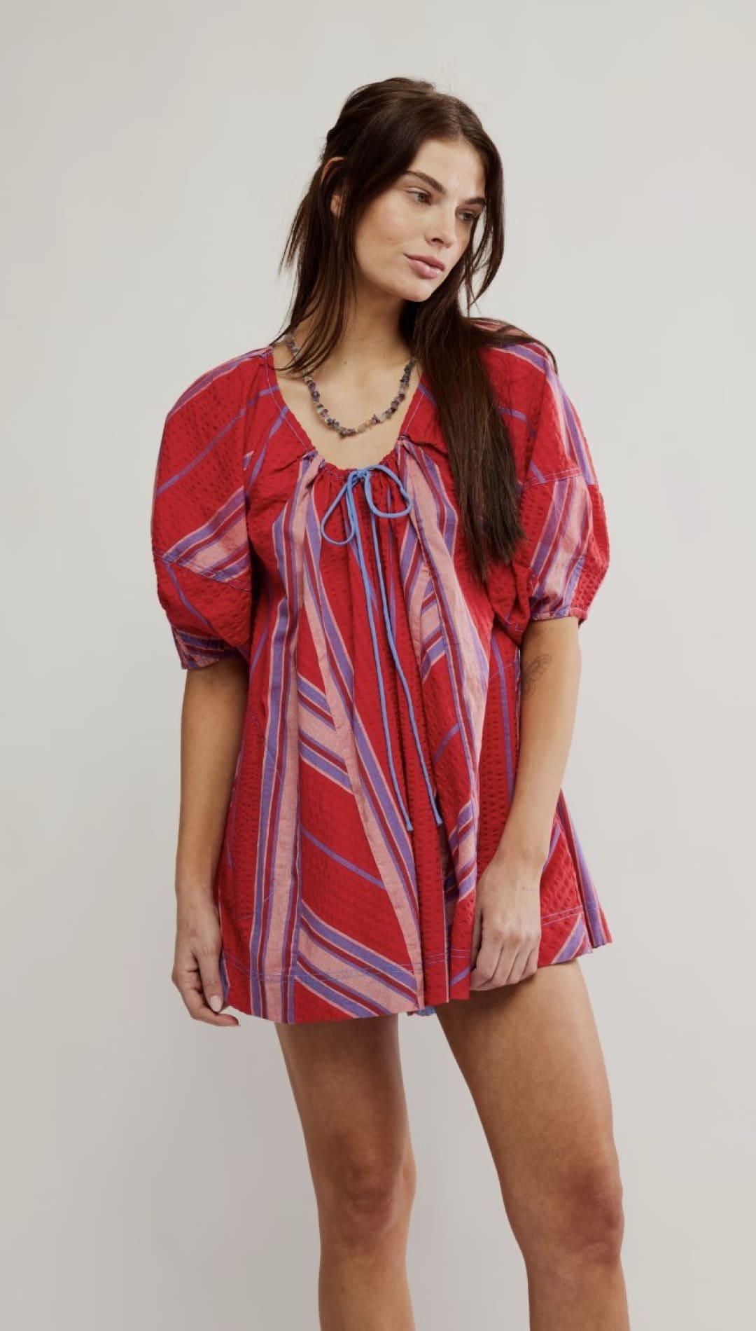 Red striped mini dress.