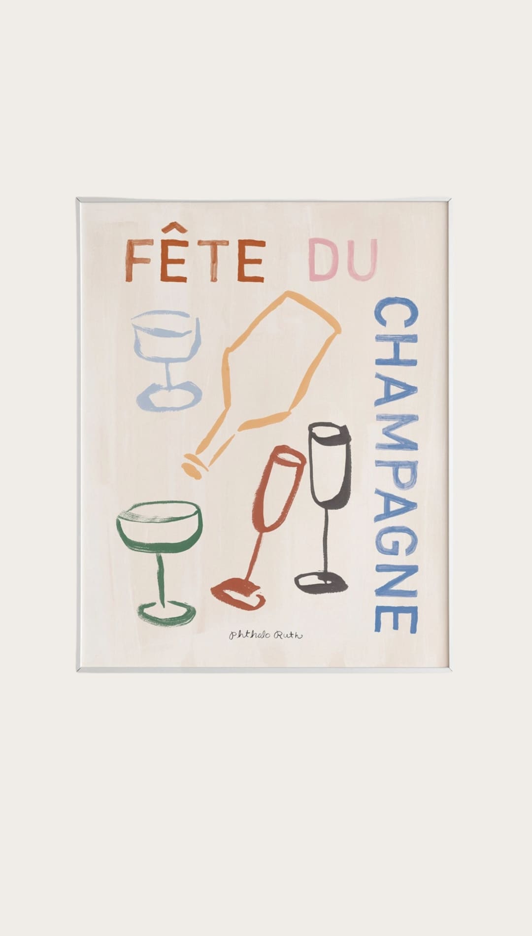 Colorful champagne-themed art print.