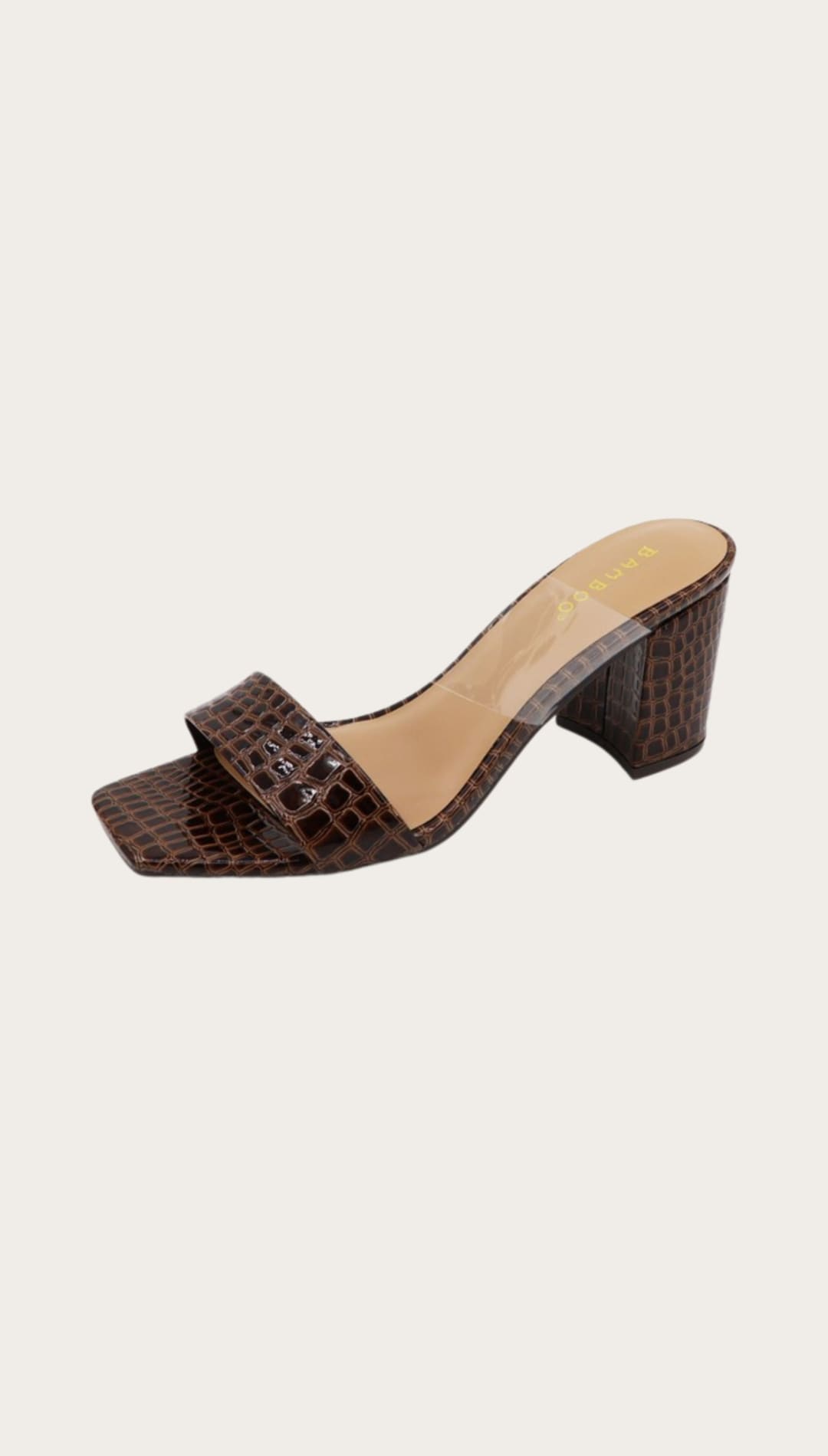 Brown faux-crocodile heeled sandal.