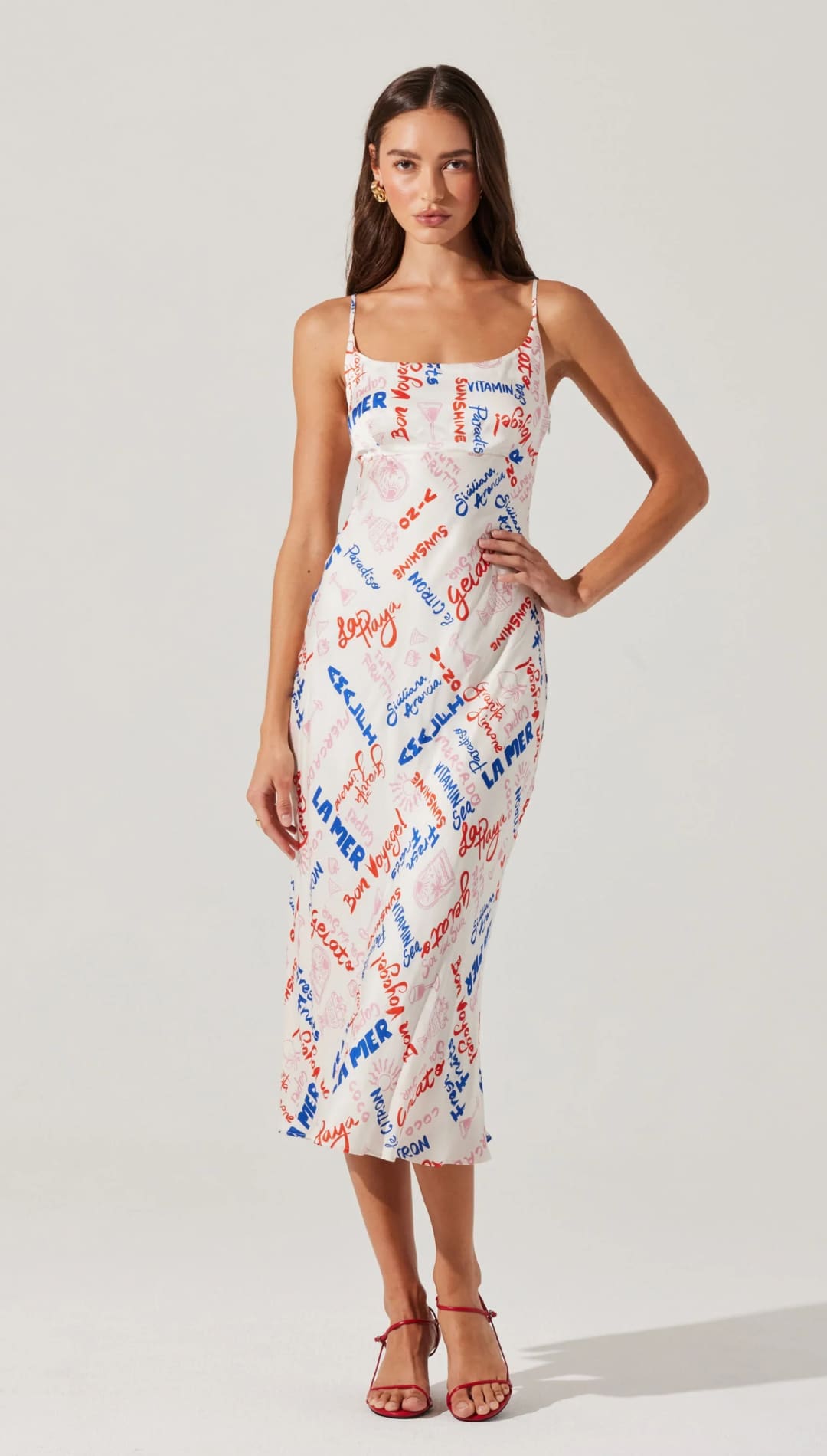 Sleeveless midi dress with lettering.