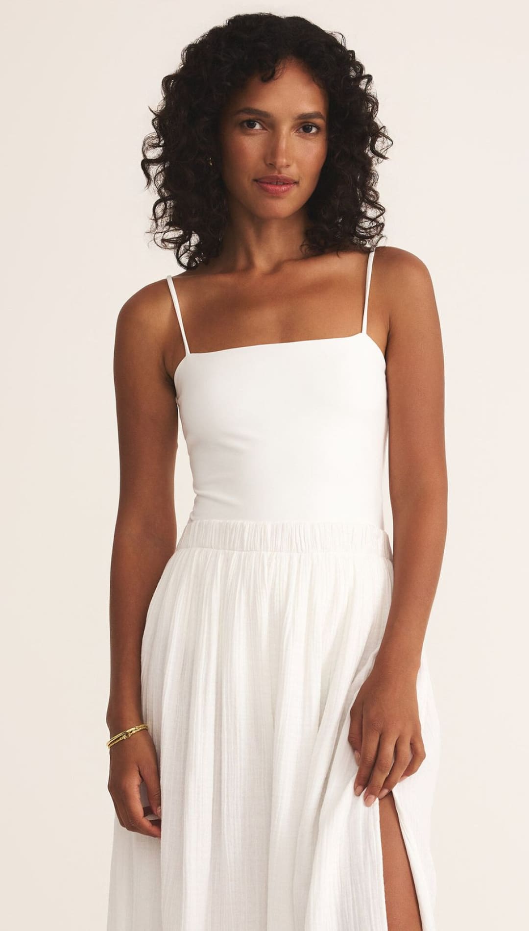 White spaghetti strap dress.