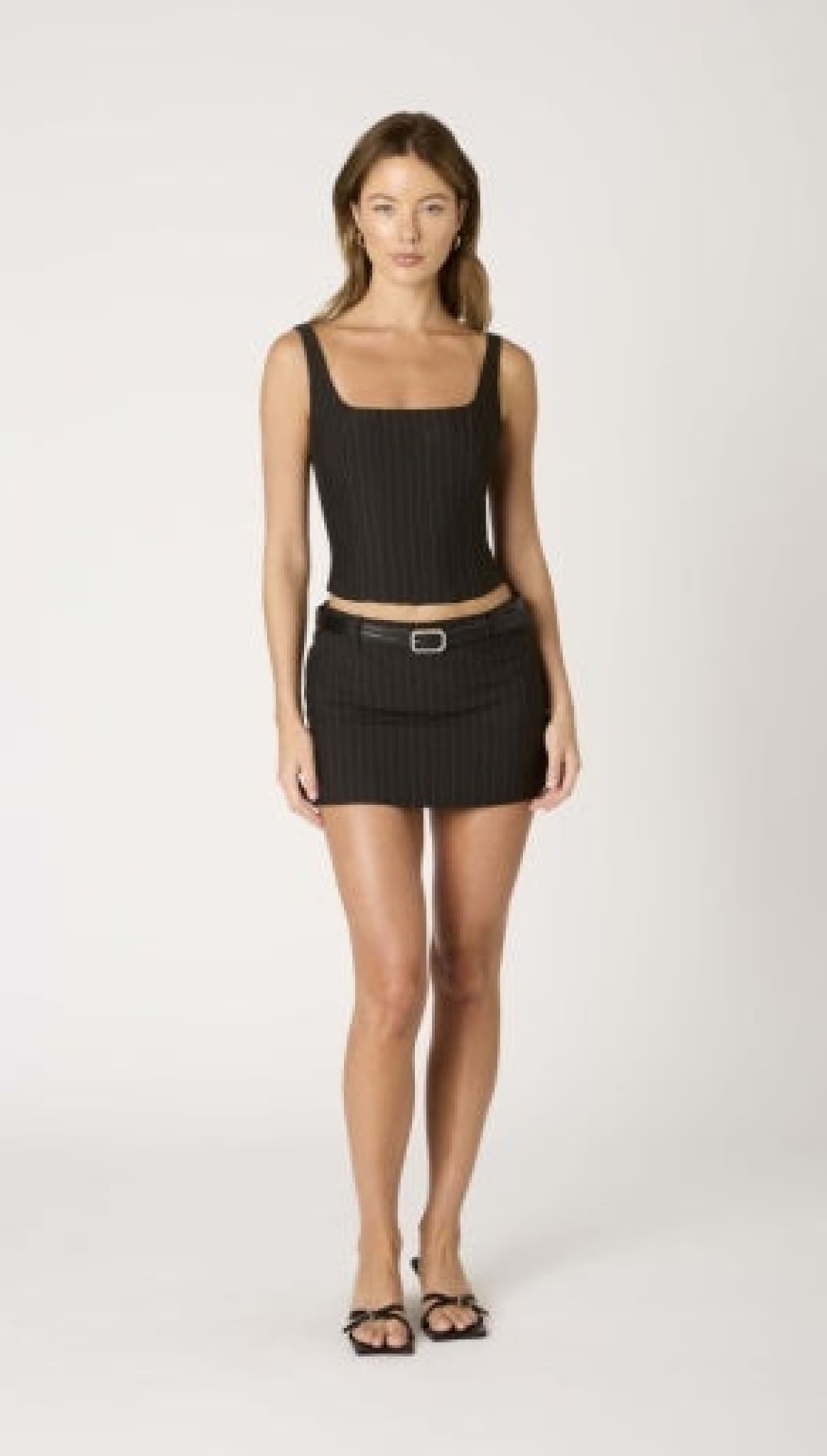 Black knit top and skirt set.