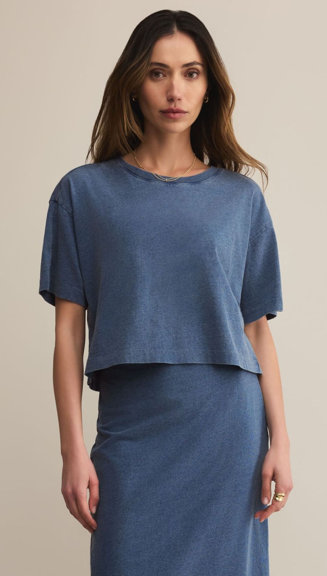 Blue t-shirt and skirt set.