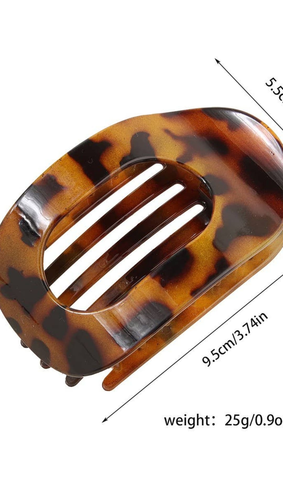 Tortoiseshell hair clip with a classic design and lightweight material.