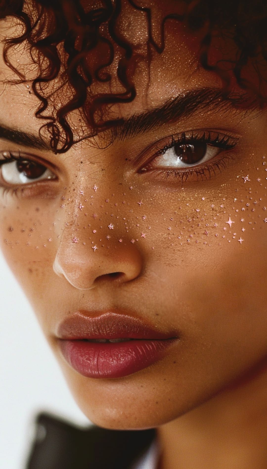Woman with glitter freckles.