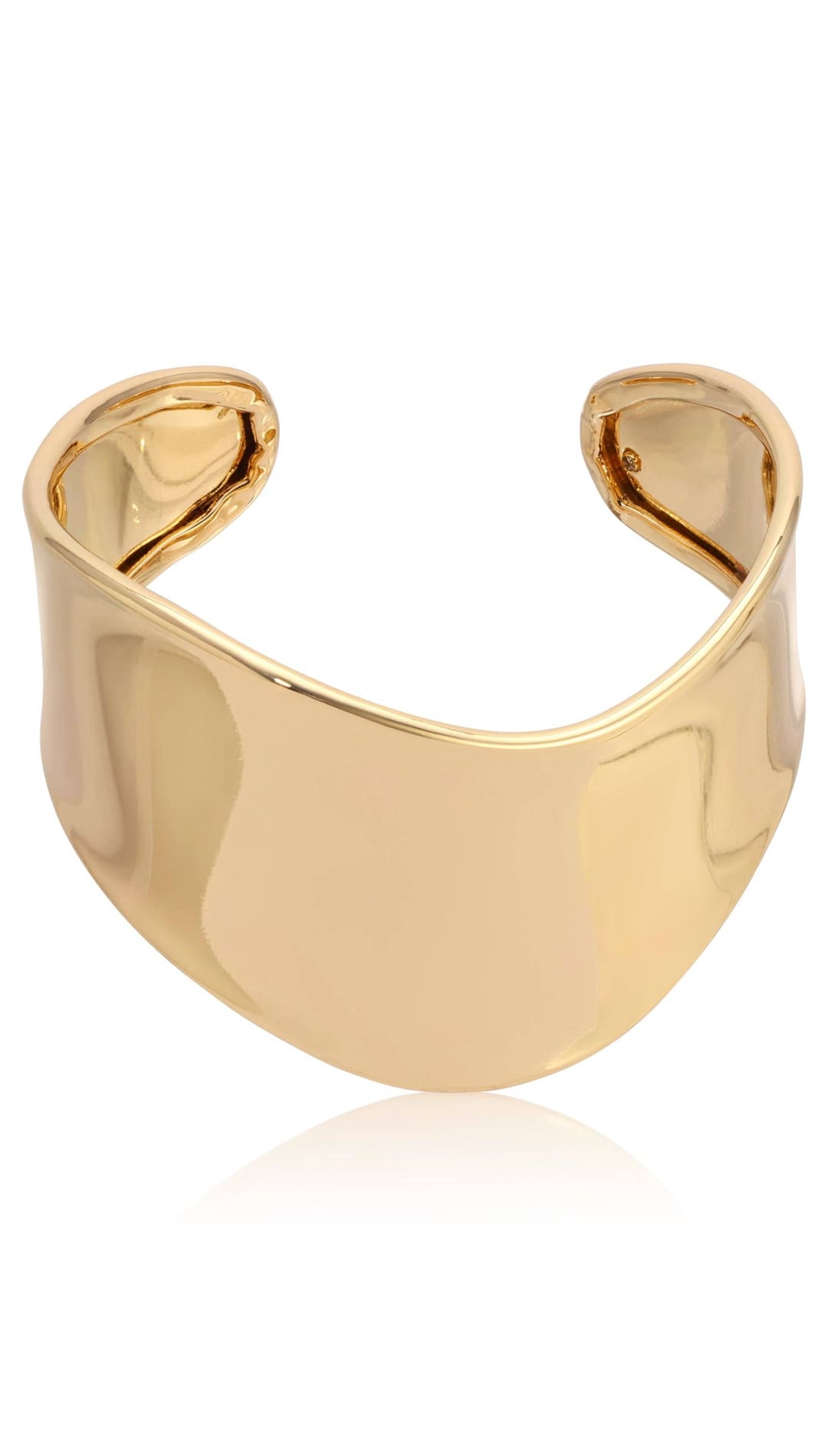Gold-colored cuff bracelet.