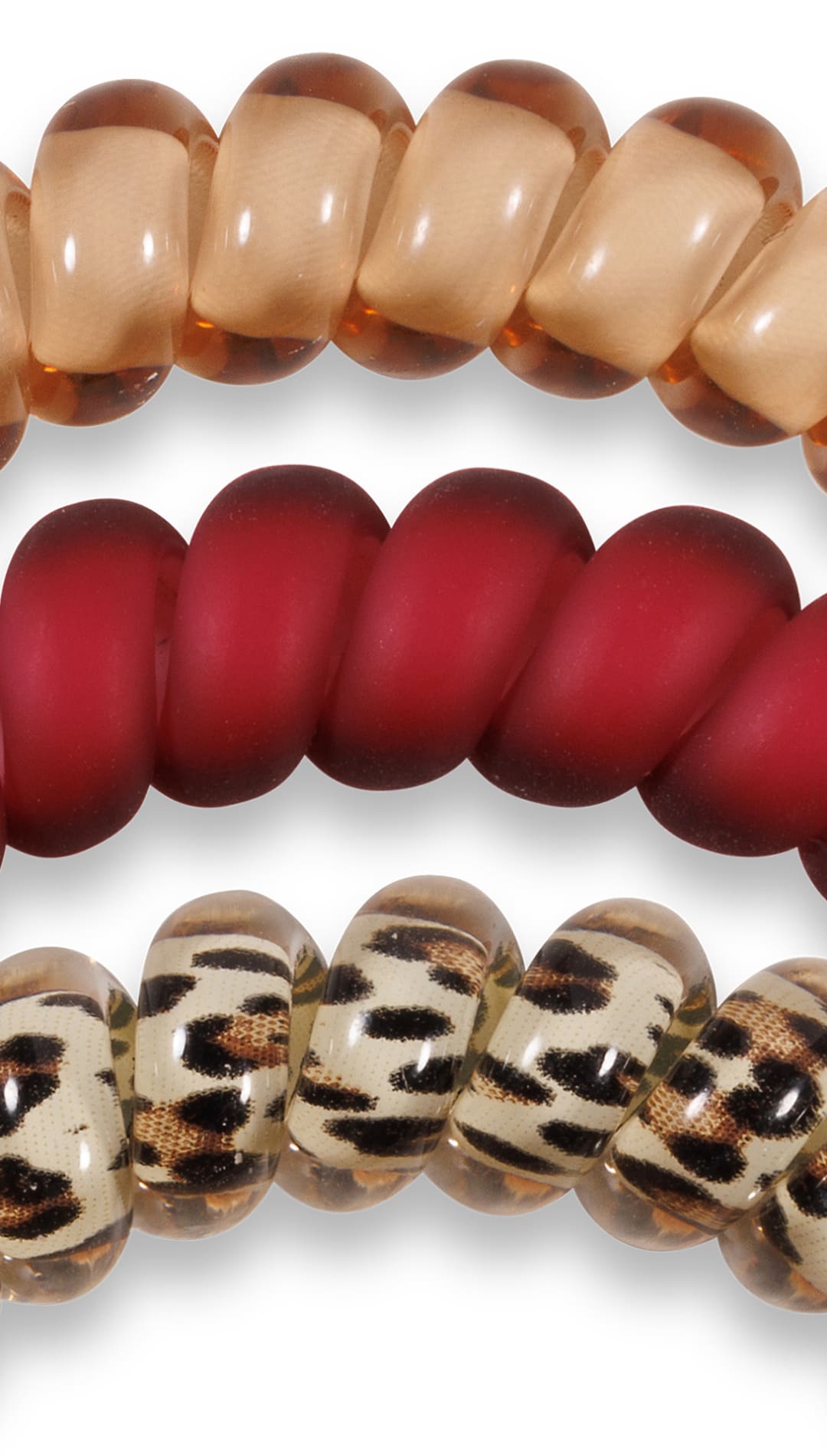 Leopard print beaded bracelet with red accents and matte finish.